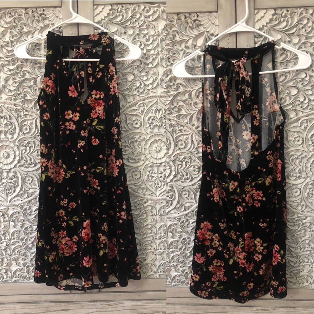 Nordstrom Lush Floral Velvet Choker Mini Dress